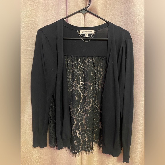 Juicy Couture Black Lace-Backed Cardigan With Gold Buttons. Women’s size Medium. - Picture 2 of 3